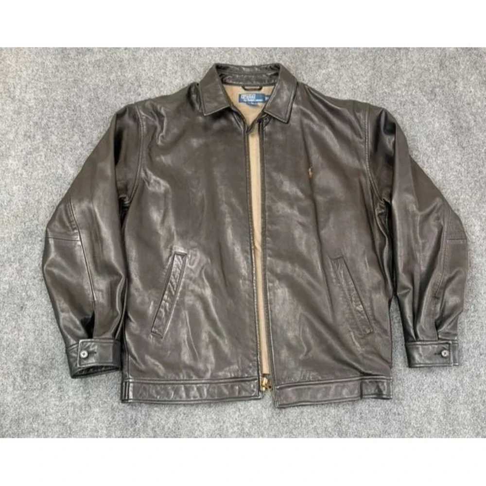 $795 Polo Ralph Lauren Brown Mint Genuine Leather Jacket Coat Blazer Size: M